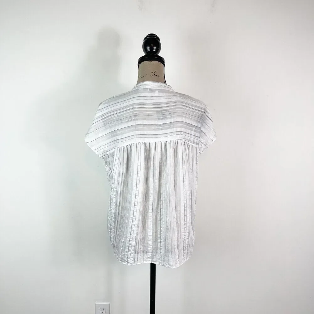 Vince NWOT Women's Short Sleeve Drapey Stripe Blouse White Size S - Picture 6 of 8